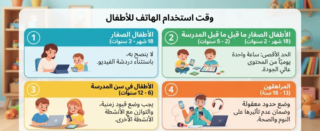 كم ساعة يجب أن يستخدم الطفل الهاتف يوميًا حسب العمر؟